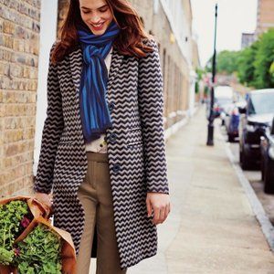 BODEN Taupe Navy Zig Zag Amelia Wool Coat - 10